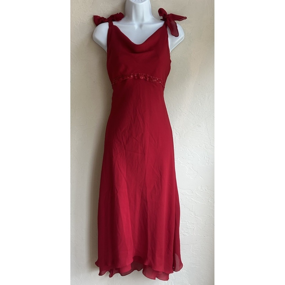 Vintage 90s Y2K Cowl Neck Midi Slip Dress 6 Beaded‎ Lace Fairy Goth Party Tie